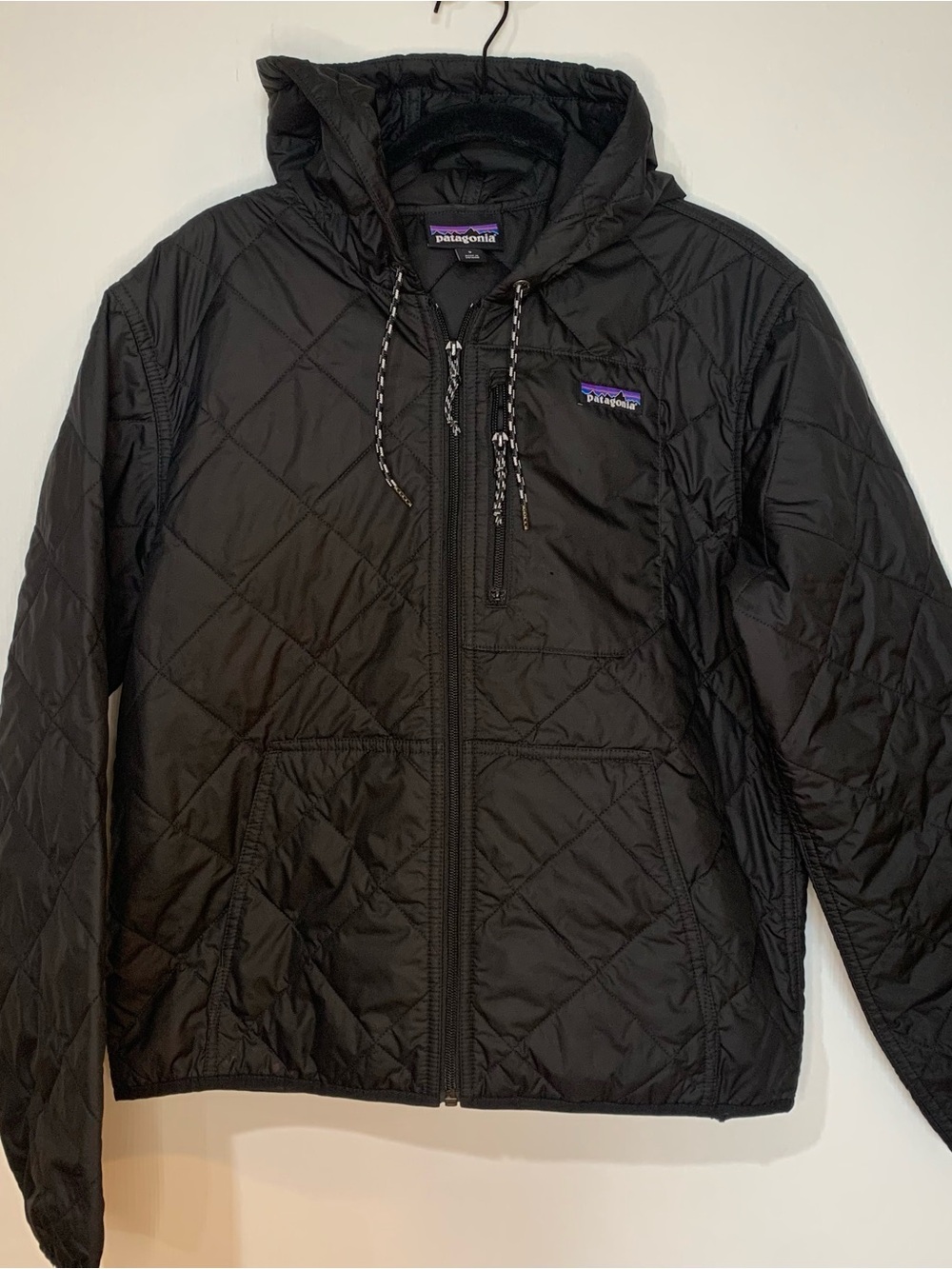 Patagonia Womens Smzll Black Diamond Quilted Hooded Lightweight Puffer Jacket